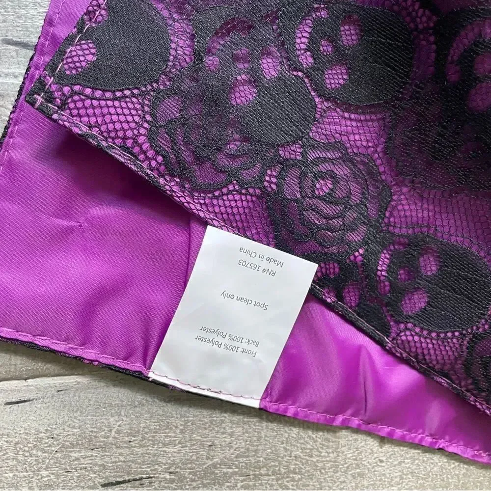 Halloween Purple Black Floral Skull Lace Mesh Table Runner